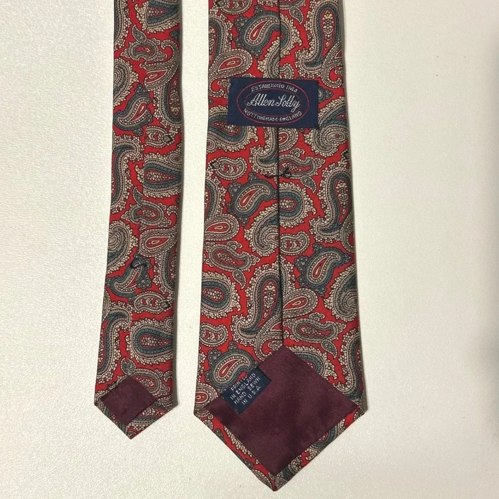 Allen Solly Silk Paisley‎ Necktie 3.5" Wide Red Gold Classic Mens Tie - Picture 3 of 6